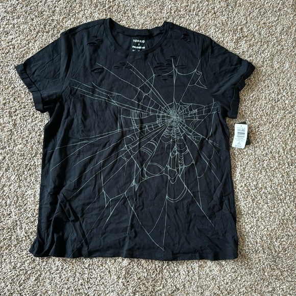 torrid Tops - NWT Torrid Black Distressed Spiderweb Relaxed Tshirt - Size 2